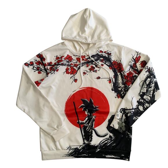Dragon Ball Z Men's Size L Goku Red Cherry Blossom Tree Anime Hoodie Sweater - Picture 13 of 16